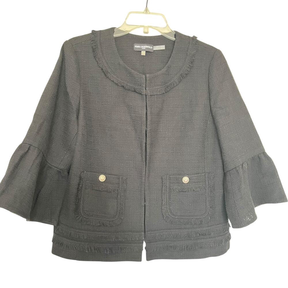 Karl Lagerfeld Paris Women's Cropped Bell Sleeve Textured Jacket size 10